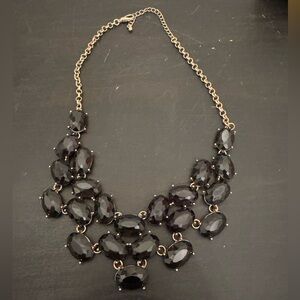 Black Chunky Statement Bib Necklace Black Acrylic Stones Gold Tone Y2K 2010s